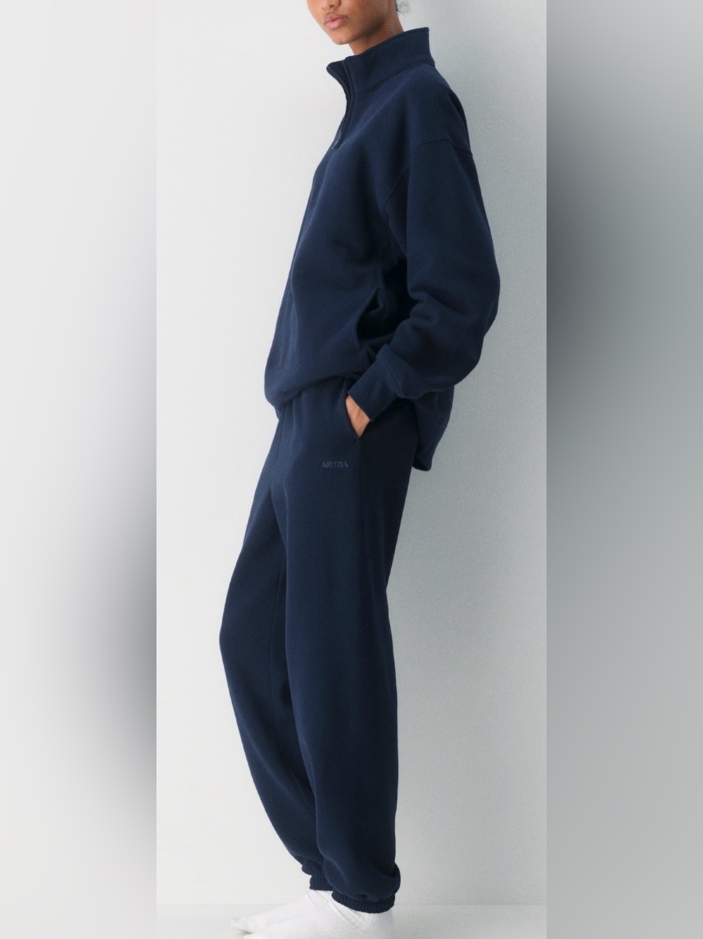 Aritzia Navy Relaxed Track Pants - Picture 3 of 7